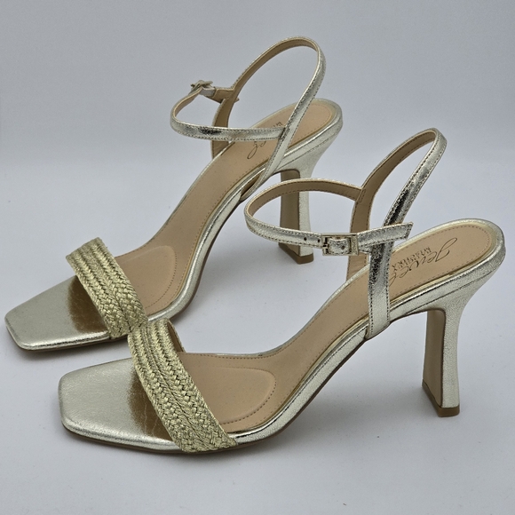 NWOT Jewel Badgley Mischka Heddia Woven Vamp Heeled Sandals, Gold, Women's 10 - Picture 6 of 16